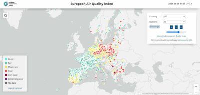 The European Environment Agency and the European Commission launched a new Air Quality Index communication platform in November 2017. This online dashboard reflects short-term air quality from more than 2,000 monitoring stations across Europe